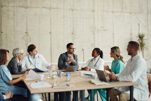 Physicians collaborating in a modern medical practice